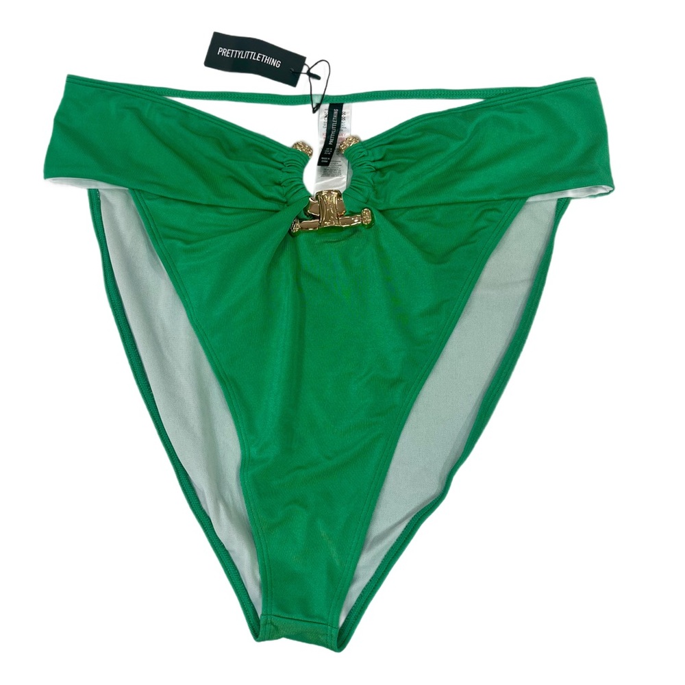PrettyLittleThing | GREEN HAMMERED TRIM HIGH WAIST BIKINI BOTTOMS NWT US 14 - Picture 11 of 13